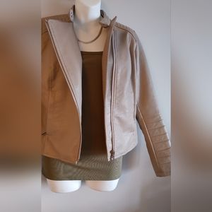 Bernardo taupe or light tan faux leather Moto jacket